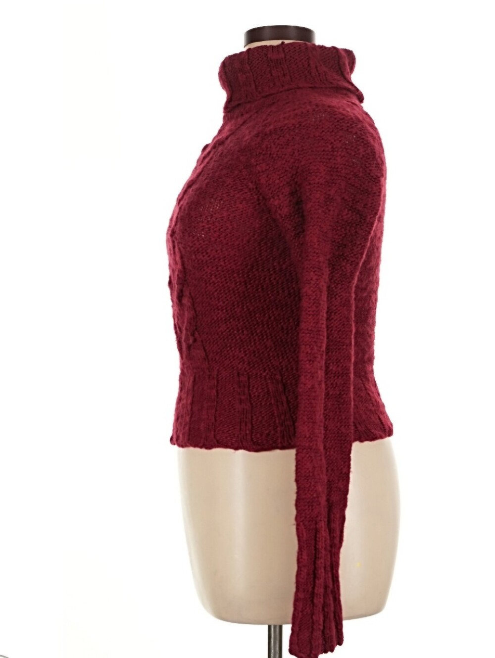 GUESS Jeans Vintage Burgundy Red Cable Knit Turtleneck Sweater XL - Picture 6 of 9